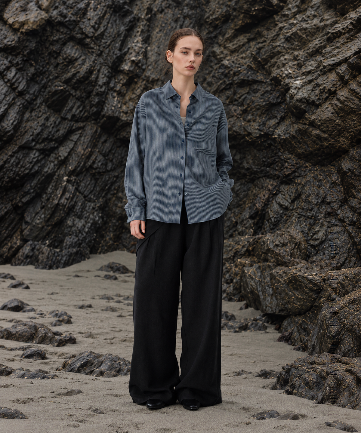 Striped Lyocell Linen Shirt — Blue Stripe — image 2