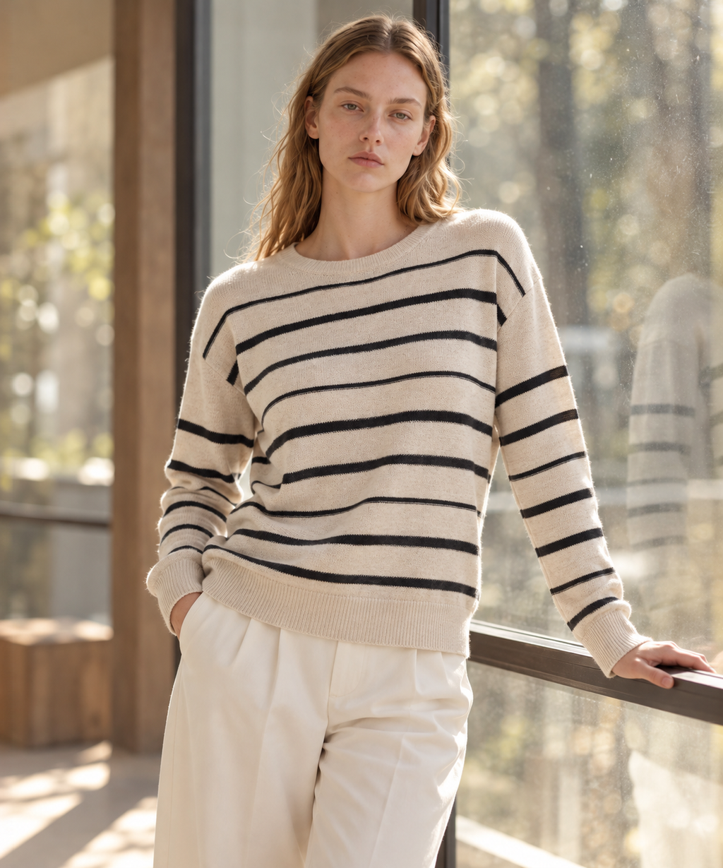 Striped Knit Sweater — Ivory Stripe — image 1