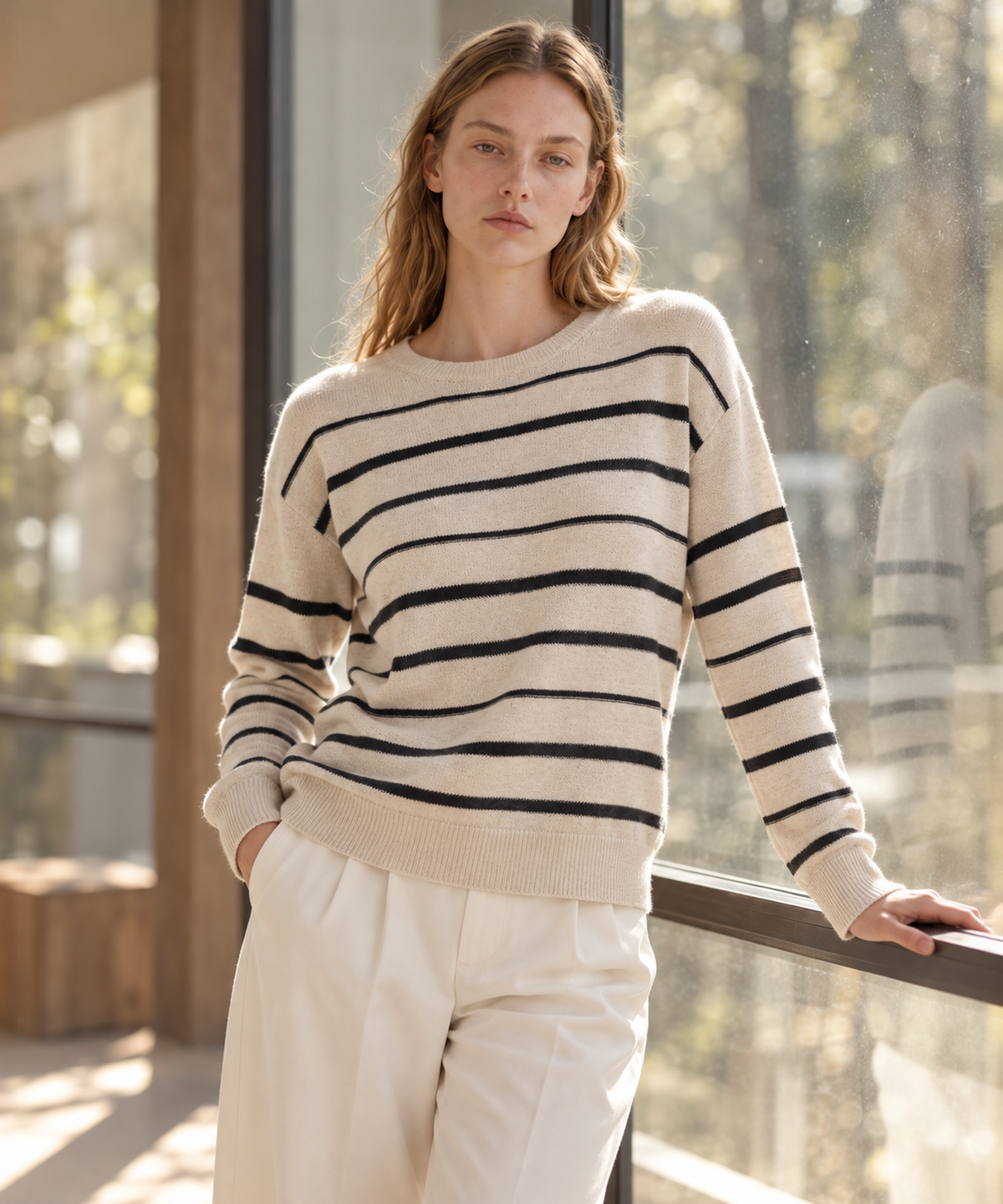 Striped Knit Sweater — Ivory Stripe — image 1