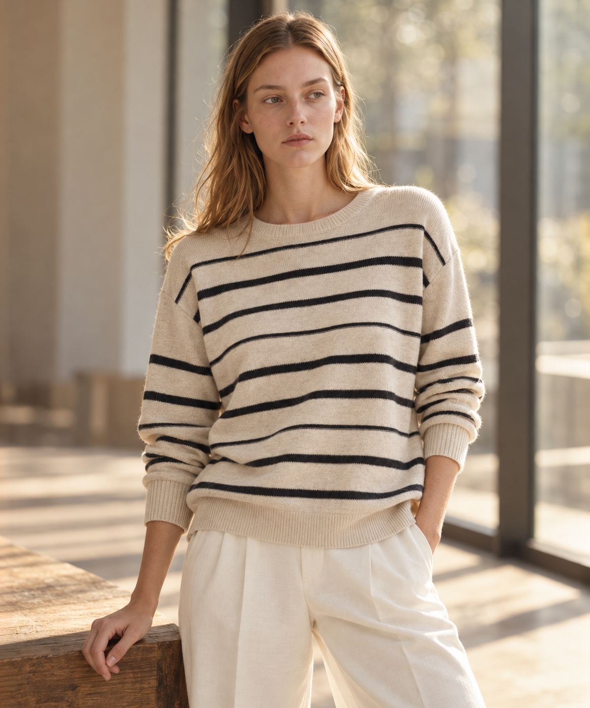 Striped Knit Sweater — Ivory Stripe — image 3