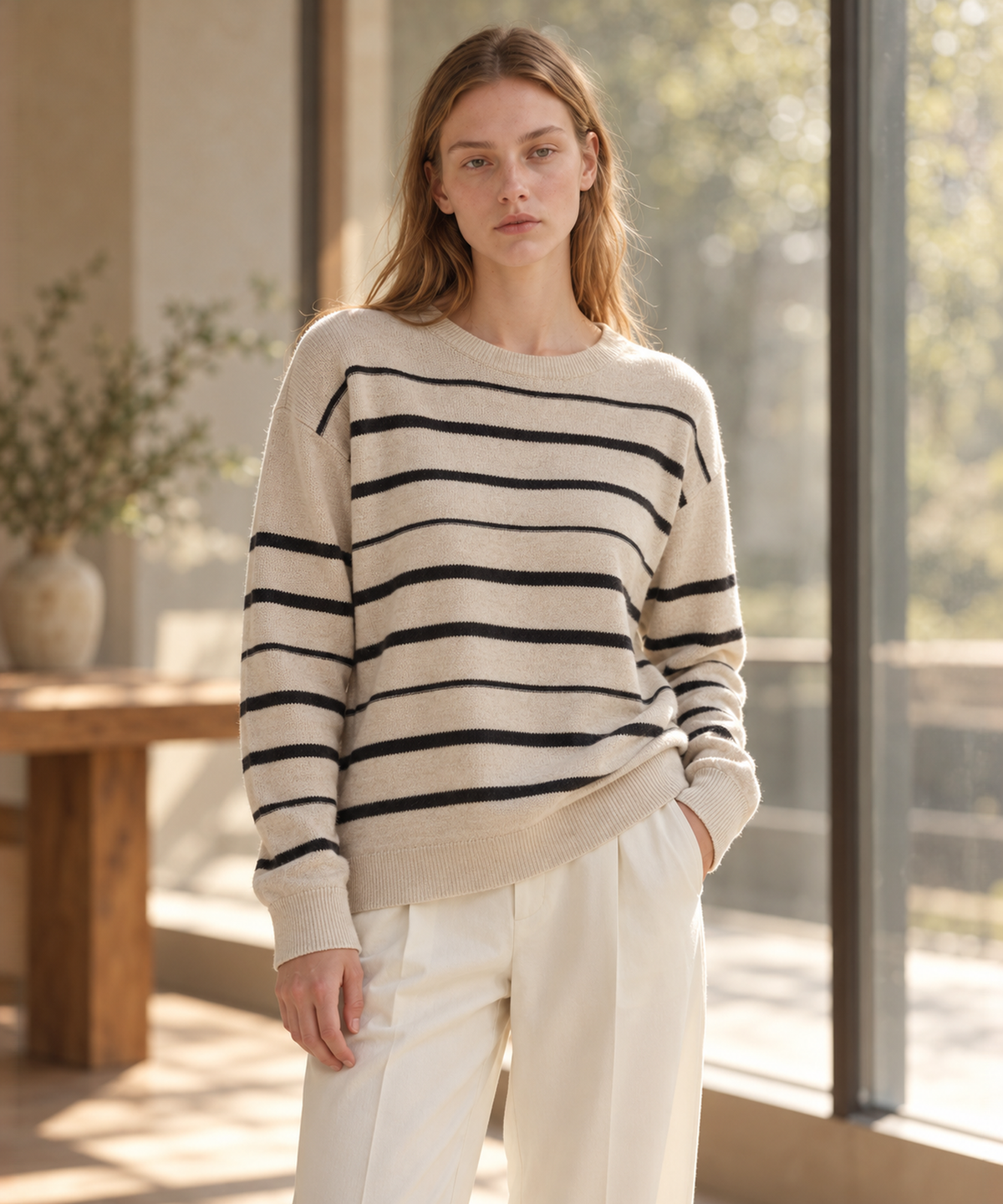 Striped Knit Sweater — Ivory Stripe — image 4