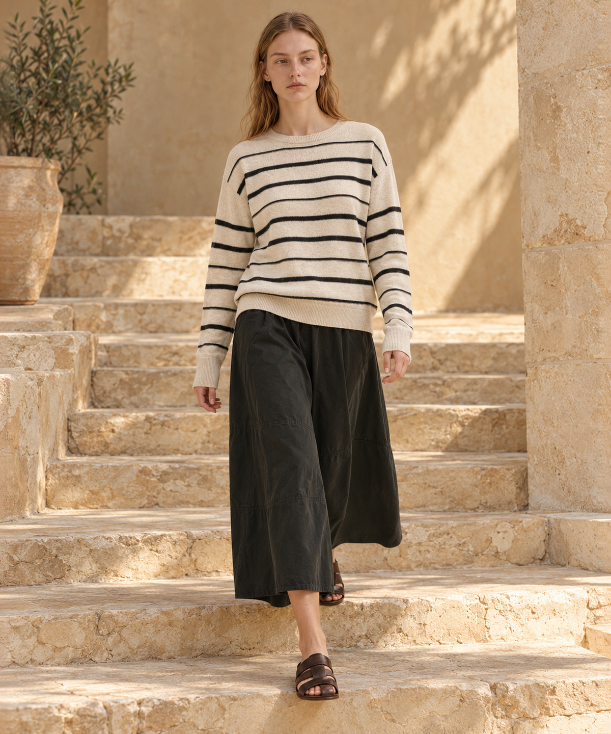 Striped Knit Sweater — Ivory Stripe — image 6
