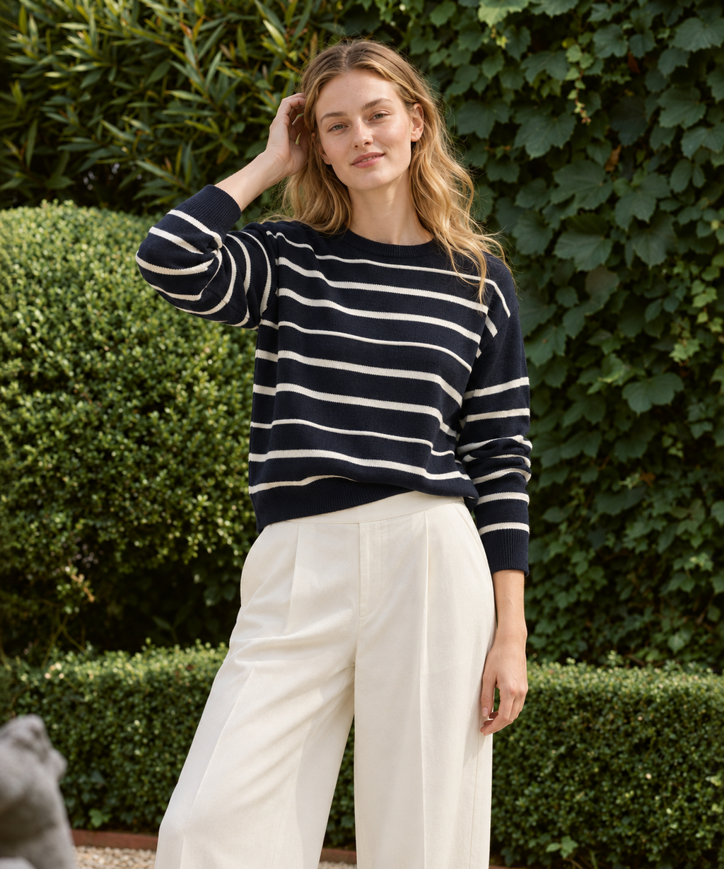 Striped Knit Sweater — Navy Stripe — image 2