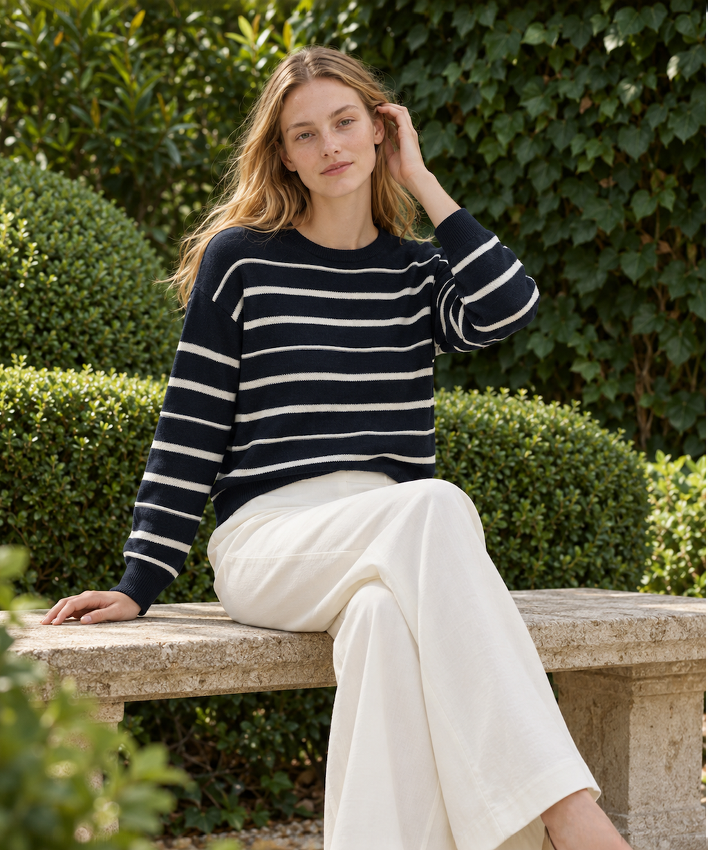 Striped Knit Sweater — Navy Stripe — image 4