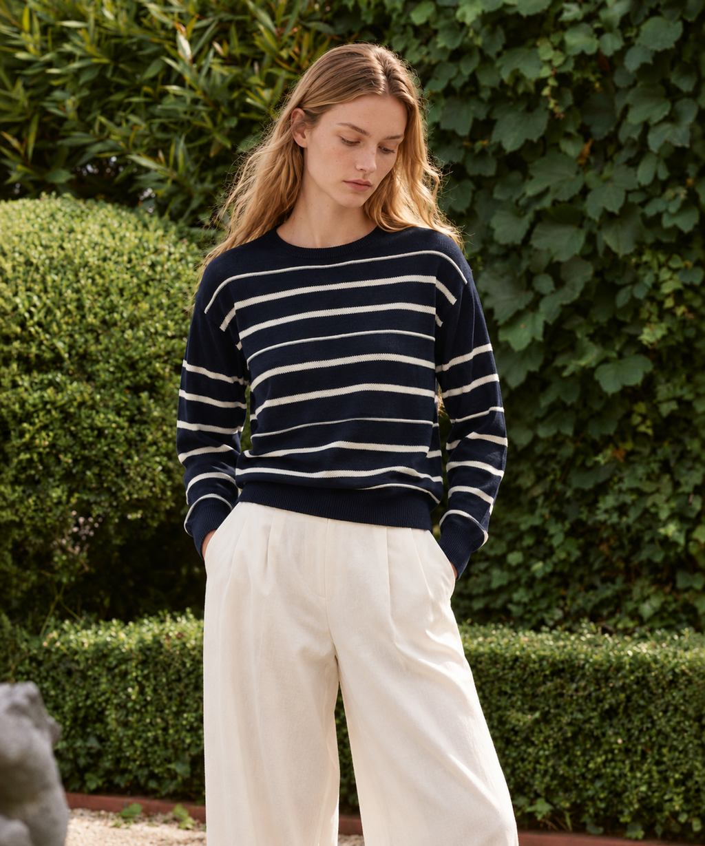 Striped Knit Sweater — Navy Stripe — image 5