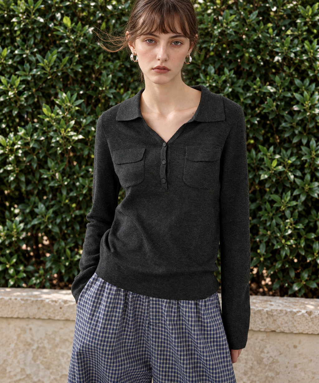 Old Money V-Neck Knit Top — Black — image 1