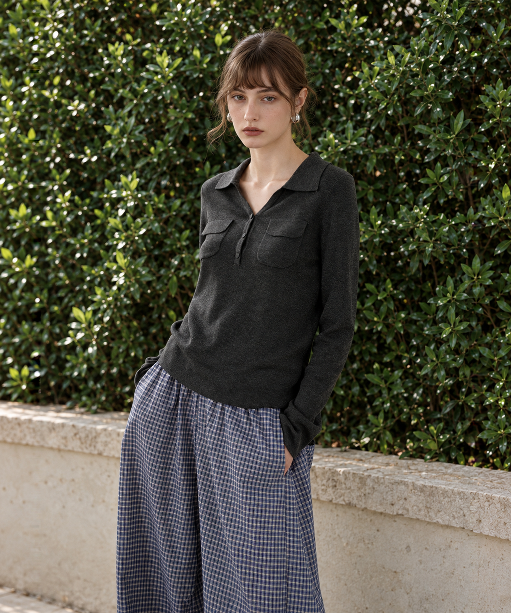 Old Money V-Neck Knit Top — Black — image 2