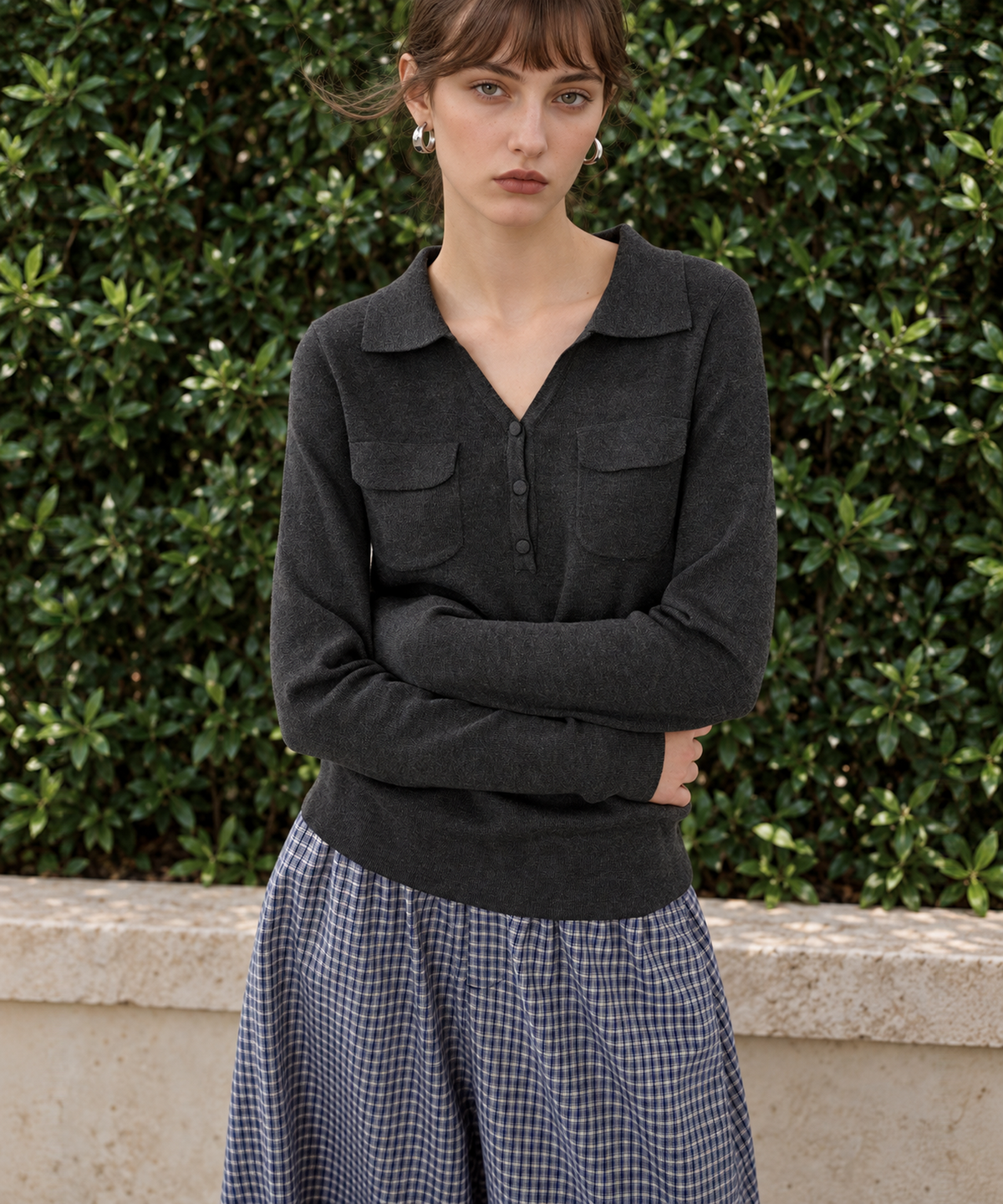 Old Money V-Neck Knit Top — Black — image 3