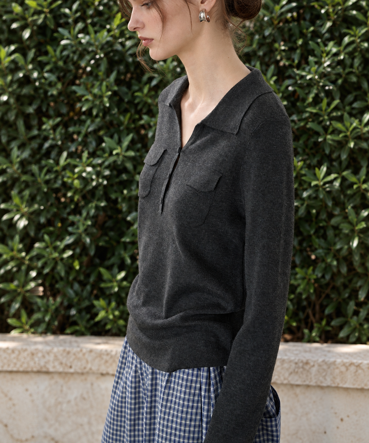 Old Money V-Neck Knit Top — Black — image 4