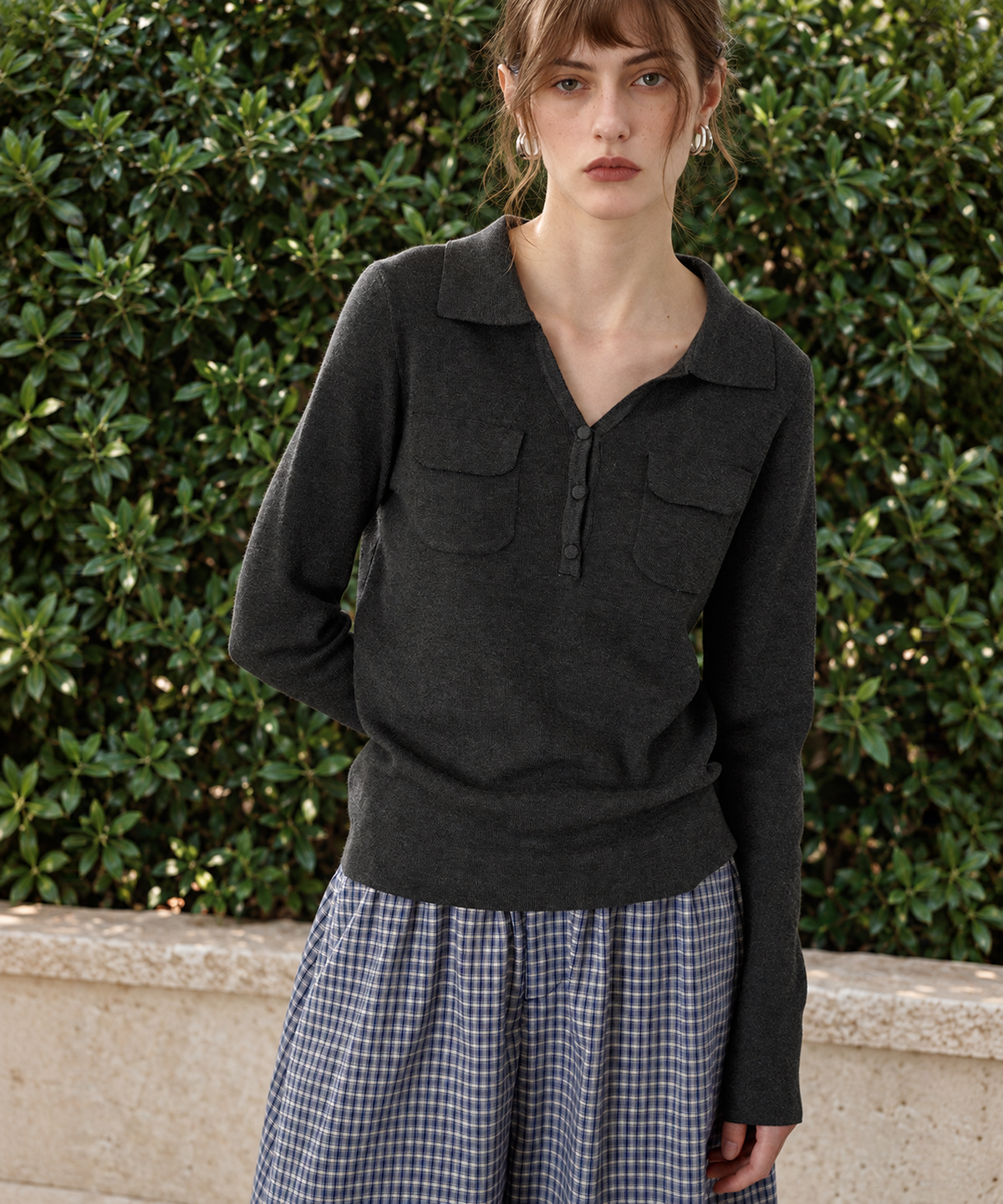 Old Money V-Neck Knit Top — Black — image 6